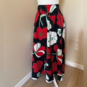 Anthropology Black Maxi Skirt with Red & White Floral Print